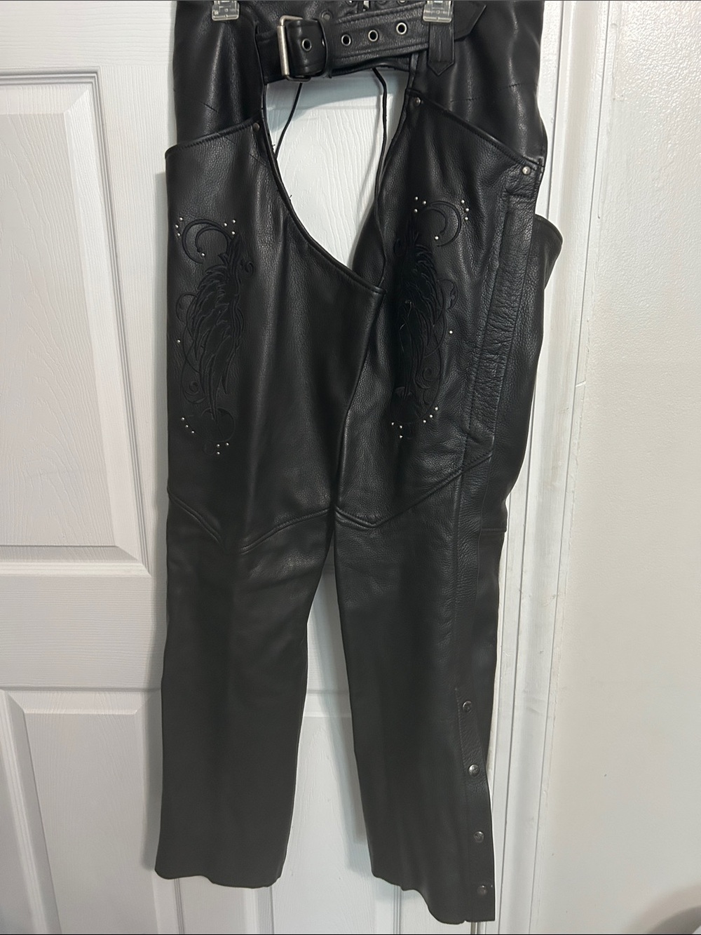 Women's Black Leather Motorcycle Chaps - Premium Riding Gear